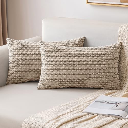 MIULEE Kordsamt Kissenbezug Kissenbezüge Dekorative Kissenhülle Moderne Sofakissen Dekokissen Couchkissen Zierkissen Weicher für Sofa Wohnzimmer Schlafzimmer 2er Set 40x60 cm Hellbraun von MIULEE