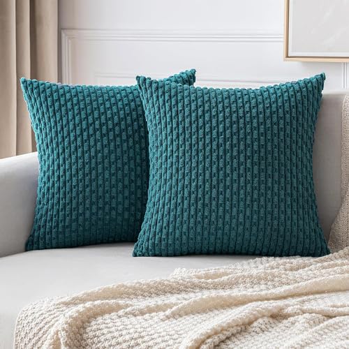 MIULEE Kordsamt Kissenbezug Kissenbezüge Dekorative Kissenhülle Moderne Sofakissen Dekokissen Couchkissen Zierkissen Weicher für Sofa Wohnzimmer Schlafzimmer 2er Set 45x45 cm Blau Grün von MIULEE