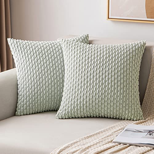 MIULEE Kordsamt Kissenbezug Kissenbezüge Dekorative Kissenhülle Moderne Sofakissen Dekokissen Couchkissen Zierkissen Weicher für Sofa Wohnzimmer Schlafzimmer 2er Set 45x45 cm Erbsengrün von MIULEE