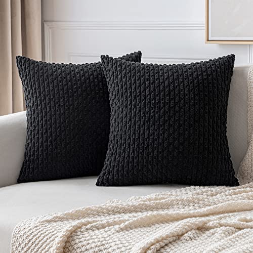 MIULEE Kordsamt Kissenbezug Kissenbezüge Dekorative Kissenhülle Moderne Sofakissen Dekokissen Couchkissen Zierkissen Weicher für Sofa Wohnzimmer Schlafzimmer 2er Set 45x45 cm Schwarz von MIULEE