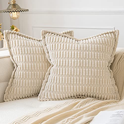 MIULEE Kordsamt Kissenbezug Kissenbezüge Dekorative Kissenhülle Moderne Sofakissen Dekokissen Zierkissen Couchkissen Weicher für Sofa Wohnzimmer Schlafzimmer 2er Set 50x50 cm Beige von MIULEE