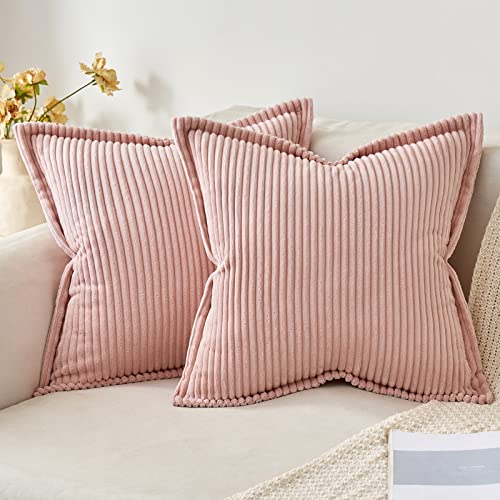 MIULEE Kordsamt Kissenbezug Weiche Kissenhülle Dekorative Sofakissen Quadratische Dekokissen Moderne Zierkissenbezug Gestreifte Kissenbezüge für Wohnzimmer Schlafzimmer 2 Stück 40x40 cm, Rosa von MIULEE