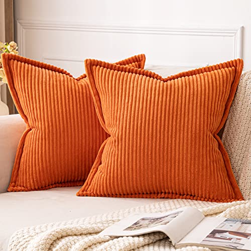 MIULEE Kordsamt Kissenbezug Weiche Kissenhülle Dekorative Sofakissen Quadratische Dekokissen Moderne Zierkissenbezug Gestreifte Kissenbezüge für Wohnzimmer Schlafzimmer 2 Stück 50x50 cm, Orange von MIULEE