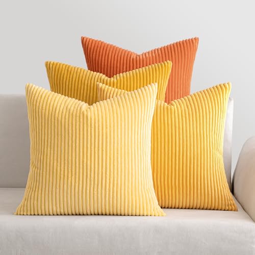 MIULEE Kordsamt Kissenbezug Weiche Kissenhülle Dekorative Sofakissen Quadratische Dekokissen Moderne Zierkissenbezug Gestreifte Kissenbezüge für Wohnzimmer Schlafzimmer 4 Stück 40x40cm Orange von MIULEE