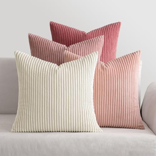 MIULEE Kordsamt Kissenbezug Weiche Kissenhülle Dekorative Sofakissen Quadratische Dekokissen Moderne Zierkissenbezug Gestreifte Kissenbezüge für Wohnzimmer Schlafzimmer 4 Stück 40x40cm Rosa von MIULEE