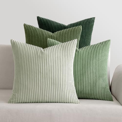 MIULEE Kordsamt Kissenbezug Weiche Kissenhülle Dekorative Sofakissen Quadratische Dekokissen Zierkissenbezug Gestreifte Kissenbezüge für Wohnzimmer Schlafzimmer 4 Stück 45x45cm Forest Green Series von MIULEE