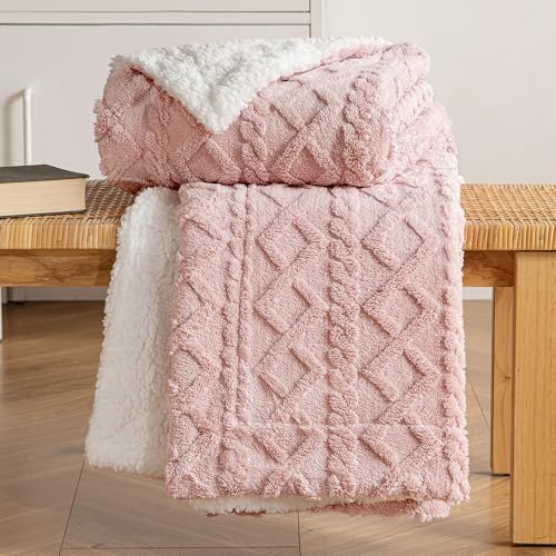 MIULEE Kuscheldecke Decke Sofa Wohndecke 130x150 cm Lammdecke Bettdecke Gestreifte Flauschige Weiche Decke Sofaüberwurf Couchdecke für Bett Sofa Wohnzimmer Helles Rosa von MIULEE