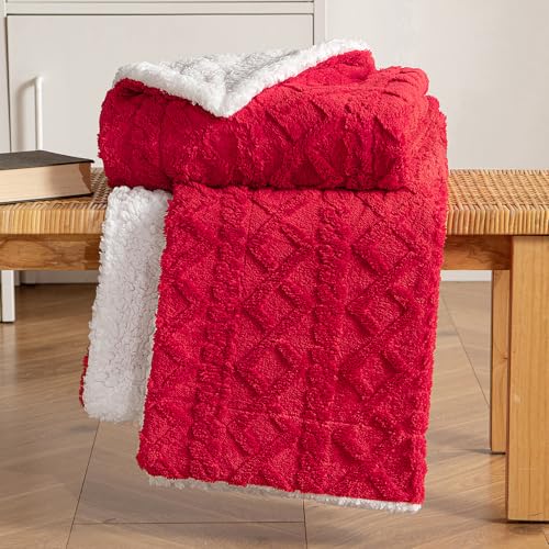 MIULEE Kuscheldecke Decke Sofa Wohndecke 150x200 cm Lammdecke Bettdecke Gestreifte Flauschige Weiche Decke Sofaüberwurf Couchdecke für Bett Sofa Wohnzimmer Helles Rot von MIULEE