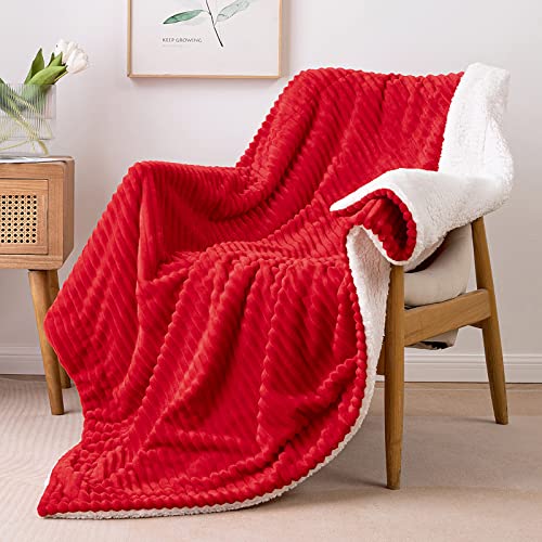 MIULEE Kuscheldecke Dicke Wohndecke Lammdecke Bettdecke Gestreifte Flauschige Weiche Decke Sofaüberwurf Couchdecke für Bett Sofa Wohnzimmer 150x200 cm Rot von MIULEE