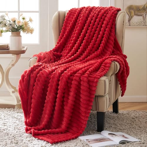 MIULEE Kuscheldecke Flauschig Decke Fleecedecke Flanell Einfarbig Wohndecken Couchdecke Flauschig Überwurf Mikrofaser Tagesdecke Sofadecke Blanket Für Sofa Schlafzimmer 60x80Inch 150x200cm Rot von MIULEE