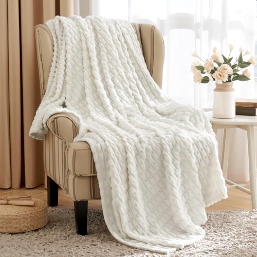 MIULEE Kuscheldecke Flauschig Fleecedecke Decke Tagesdecke Sofadecke Flanell Einfarbig Wohndecken Warm Weich Überwurf Mikrofaser Blanket Für Bett Sofa Schlafzimmer 50x60 Inch 125x150 cm Weiß von MIULEE