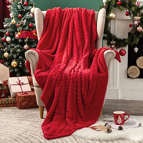 MIULEE Kuscheldecke Fleecedecke Flanell Decke Pompoms Einfarbig Wohndecken Couchdecke Flauschig Überwurf Mikrofaser Tagesdecke Sofadecke Blanket Für Bett Sofa Schlafzimmer Büro 150x200 cm Rot von MIULEE