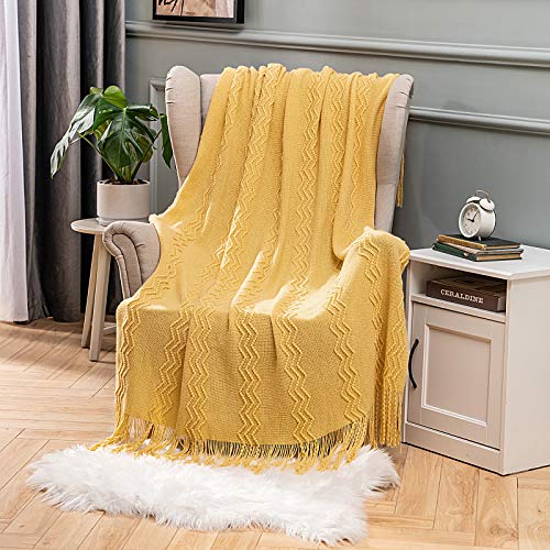 MIULEE Kuscheldecke Welle Fleecedecke Decke Weich Flauschig Einfarbig Wohndecken Couchdecke Sofadecke Blanket für Bett Sofa Schlafzimmer Büro, 125x150 cm Gelb von MIULEE