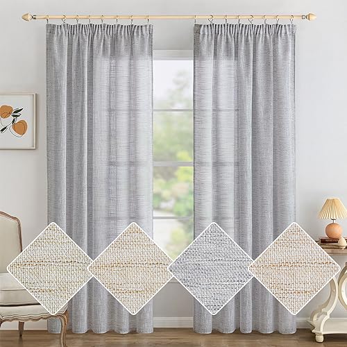 MIULEE Leinen Gardinen Vorhänge mit Kräuselband Weiss Gardine Vorhang Leinenoptik kräuselband Wohnzimmer Modern Voile Schienensystem Schlafzimmer 2er Set 140x122 cm Weiß Grau von MIULEE