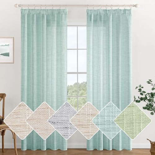 MIULEE Leinen Gardinen Vorhänge mit Kräuselband Weiss Gardine Vorhang Leinenoptik kräuselband Wohnzimmer Modern Voile Schienensystem Schlafzimmer 2er Set 140x225 cm Blau von MIULEE