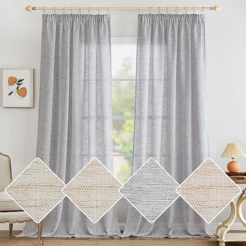 MIULEE Leinen Gardinen Vorhänge mit Kräuselband Wohnzimmer Gardine Vorhang Leinenoptik kräuselband Modern Voile Schienensystem Schlafzimmer 2er Set Weiß Grau 140x280 cm von MIULEE