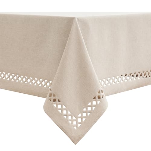 MIULEE Leinen Optik Tischdecke Beige Tischdecken 140x220cm Abwaschbar Lotuseffekt Eckig Rechteckig Tischtuch Polyester Wasserabweisend Tischwäsche Abwischbare Tafeldecke für Party Küche von MIULEE