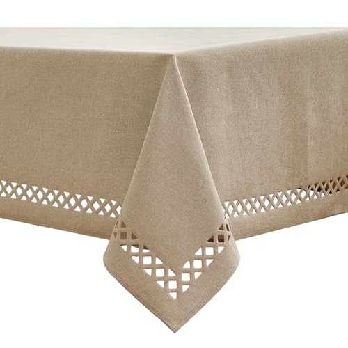 MIULEE Leinen Optik Tischdecke Creme Tischdecken 140x260cm Abwaschbar Lotuseffekt Eckig Rechteckig Tischtuch Polyester Wasserabweisend Tischwäsche Abwischbare Tafeldecke für Party Küche von MIULEE