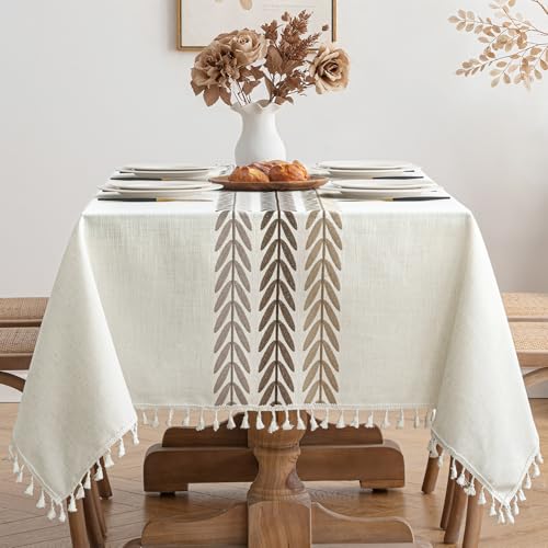MIULEE Leinen Tischdecke 140x220cm Beige Blätter Leinenoptik Tischdecke Abwaschbar Table Cloth Boho Tischdecke Quadratisch für Küchentisch und Outdoor Tischtuch MIULEE Leinen Tischdecke 140x220cm Beige Blätter Leinenoptik Tischdecke Abwaschbar Table Cloth Boho Tischdecke Quadratisch für Küchentisch und Outdoor Tischtuch von MIULEE