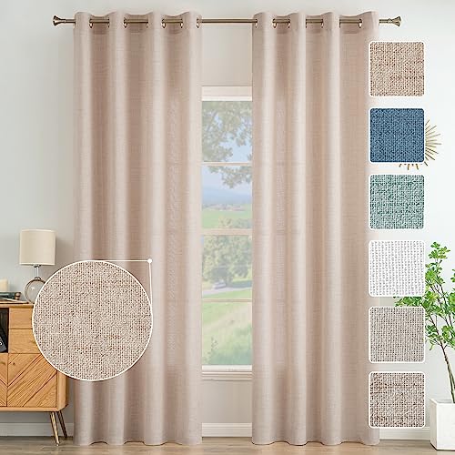 MIULEE Wohnzimmer Vorhänge Gardinen Leinen Ösenvorhang Leinenoptik Vorhang Boho Gardine mit Ösen Semi-transparent Leinenvorhang Curtains 2er Set HxB 215x140 cm， Beige-Rosa von MIULEE