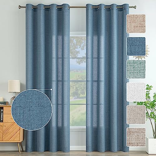 MIULEE Wohnzimmer Vorhänge Gardinen Leinen Ösenvorhang Leinenoptik Vorhang Boho Gardine mit Ösen Semi-transparent Leinenvorhang Curtains 2er Set HxB 215x140 cm，Blau von MIULEE