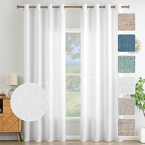 MIULEE Wohnzimmer Vorhänge Gardinen Leinen Ösenvorhang Leinenoptik Vorhang Boho Gardine mit Ösen Semi-transparent Leinenvorhang Curtains 2er Set HxB 215x140 cm，Weiß von MIULEE