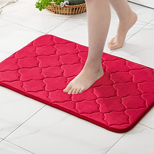 MIULEE Badematte Memoryschaum Marokko Badteppiche rutschfest Memory Foam Badezimmerteppich Matte Badvorleger Dekorativ Teppich Saugfähig Weich Duschmatte für Badezimmer Wohnzimmer 40x60 cm Rot von MIULEE