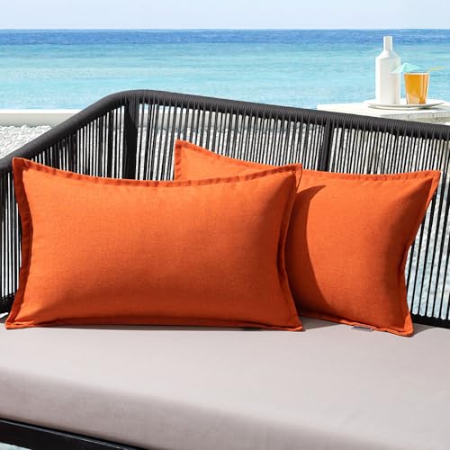 MIULEE Outdoor Kissen Wetterfest Kissenbezug Wasserdichter Dekorative Kissenbezüge Leinen-Optik Sofakissen Dekokissen für Garten Sofa Couch Wohnzimmer Schlafzimmer 2er Set 30x50cm Orange von MIULEE