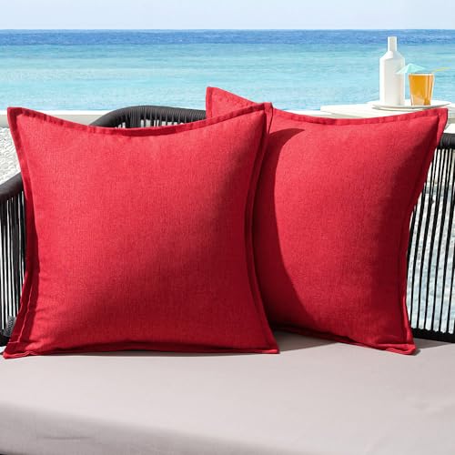 MIULEE Outdoor Kissen Wetterfest Kissenbezug Wasserdichter Dekorative Kissenbezüge Leinen-Optik Sofakissen Dekokissen für Garten Sofa Couch Wohnzimmer Schlafzimmer 2er Set 40x40cm Rot von MIULEE