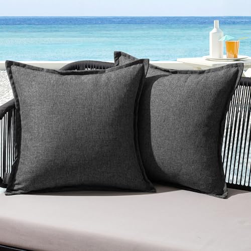 MIULEE Outdoor Kissen Wetterfest Kissenbezug Wasserdichter Dekorative Kissenbezüge Leinen-Optik Sofakissen Dekokissen für Garten Sofa Couch Wohnzimmer Schlafzimmer 2er Set 45x45cm Dunkelgrau von MIULEE