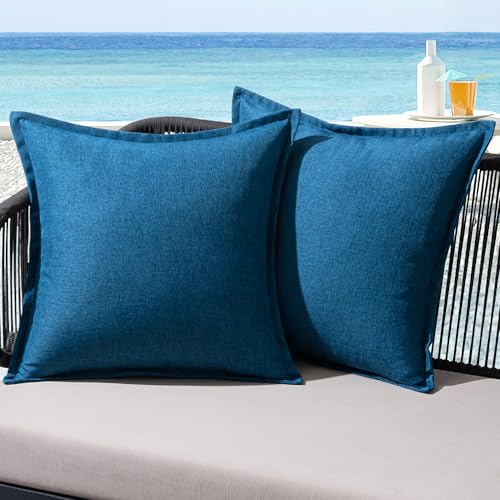 MIULEE Outdoor Kissen Wetterfest Kissenbezug Wasserdichter Dekorative Kissenbezüge Leinen-Optik Sofakissen Dekokissen für Garten Sofa Couch Wohnzimmer Schlafzimmer 2er Set 45x45cm Navy Blau von MIULEE