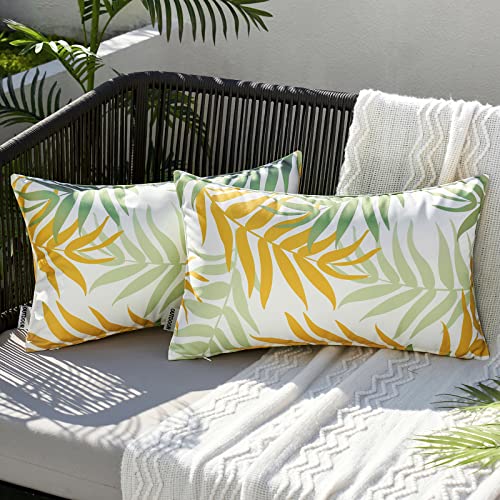 MIULEE Outdoor Kissenbezug Wasserdicht Kissen Wasserfest Dekorative Kissenbezüge Blattmuster Sofakissen Zierkissen Dekokissen für Garten Sofa Couch Wohnzimmer Schlafzimmer 2er Set 30x50 cm Gelbgrün von MIULEE