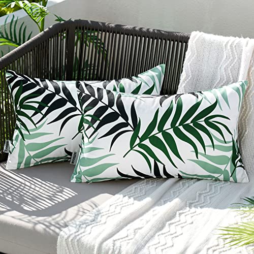 MIULEE Outdoor Kissenbezug Wasserdicht Kissen Wasserfest Dekorative Kissenbezüge Blattmuster Sofakissen Zierkissen Dekokissen für Garten Sofa Couch Wohnzimmer Schlafzimmer 2er Set 30x50 cm Dunkelgrün von MIULEE