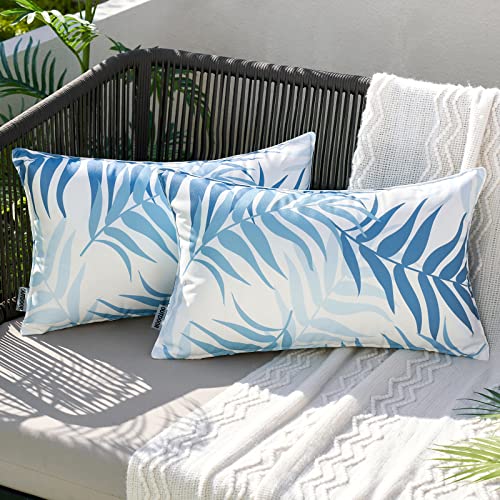 MIULEE Outdoor Kissenbezug Wasserdicht Kissen Wasserfest Dekorative Kissenbezüge Blattmuster Sofakissen Zierkissen Dekokissen für Garten Sofa Couch Wohnzimmer Schlafzimmer 2er Set 30x50 cm Hellblau von MIULEE