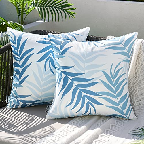 MIULEE Outdoor Kissenbezug Wasserdicht Kissen Wasserfest Dekorative Kissenbezüge Blattmuster Sofakissen Zierkissen Dekokissen für Garten Sofa Couch Wohnzimmer Schlafzimmer 2er Set 40x40 cm Hellblau von MIULEE