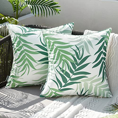 MIULEE Outdoor Kissenbezug Wasserdicht Kissen Wasserfest Dekorative Kissenbezüge Blattmuster Sofakissen Zierkissen Dekokissen für Garten Sofa Couch Wohnzimmer Schlafzimmer 2er Set 45x45 cm Grün von MIULEE