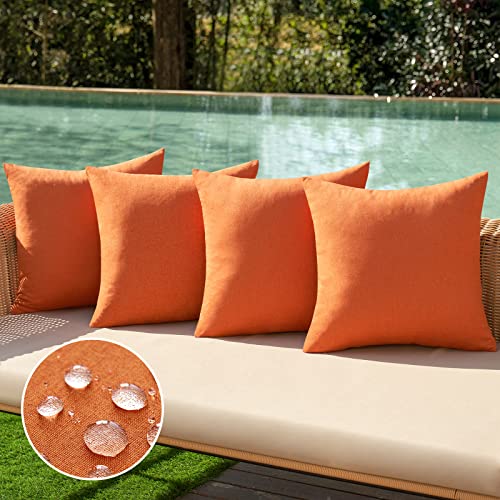 MIULEE Outdoor Kissenbezug Wasserdicht Kissen Wasserfest Dekorative Kissenbezüge Leinen-Optik Sofakissen Dekokissen für Garten Sofa Couch Wohnzimmer Schlafzimmer 4er Set 40x40 cm Orange von MIULEE