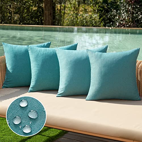 MIULEE Outdoor Kissenbezug Wasserdicht Kissen Wasserfest Dekorative Kissenbezüge Leinen-Optik Sofakissen Dekokissen für Garten Sofa Couch Wohnzimmer Schlafzimmer 4er Set 40x40 cm Pfauenblau von MIULEE