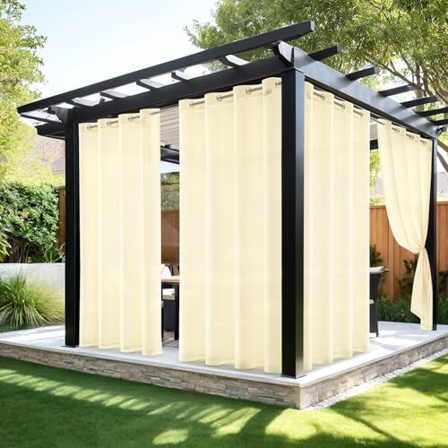 MIULEE Outdoor Vorhang Transparent Wetterfest Außenvorhang mit Ösen Gardinen Voile Wasserdicht Sichtschutz, für Pavillon Terrasse Pergola Balkon Garten, 2er Set, B 132 x H 275cm, Beige von MIULEE