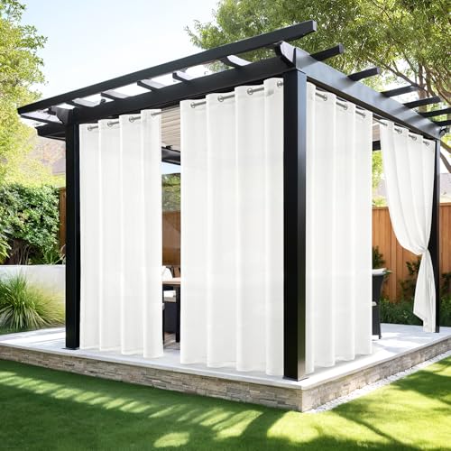 MIULEE Outdoor Vorhang Transparent Wetterfest Außenvorhang mit Ösen Gardinen Voile Wasserdicht Sichtschutz, für Pavillon Terrasse Pergola Balkon Garten, 2er Set, B 132 x H 275cm, Weiß von MIULEE