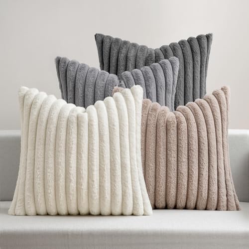 MIULEE Plüsch Kissenbezug 40x40 Flauschig Kissenbezüge Fell Sofakissen Dekokissen 4er Set Flauschige Kissenhülle Kunstpelz Weich Glatter Reißverschluss Waschbar Deko für Couch Serie Graubraune von MIULEE