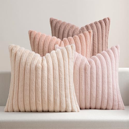MIULEE Plüsch Kissenbezug 40x40 Flauschig Kissenbezüge Fell Sofakissen Dekokissen 4er Set Flauschige Kissenhülle Kunstpelz Weich Glatter Reißverschluss Waschbar Deko für Couch Serie Rosa von MIULEE