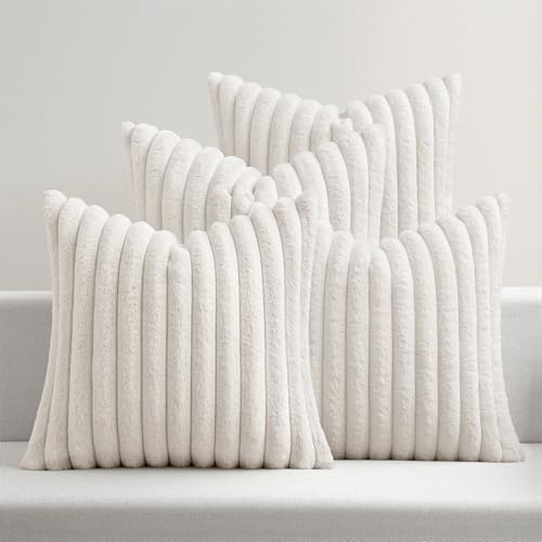 MIULEE Plüsch Kissenbezug 40x40 Flauschig Kissenbezüge Fell Sofakissen Dekokissen 4er Set Flauschige Kissenhülle Kunstpelz Weich Glatter Reißverschluss Waschbar Deko für Couch Weiß von MIULEE