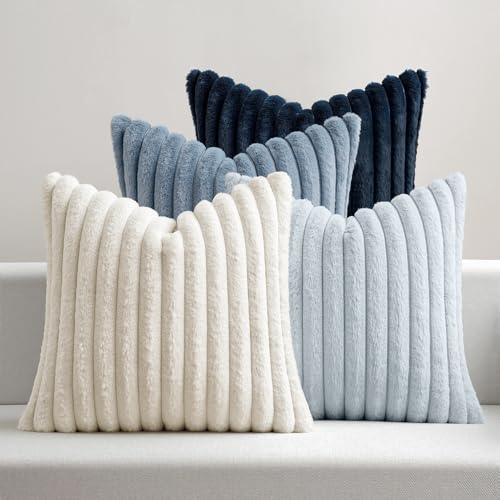 MIULEE Plüsch Kissenbezug 45x45 Flauschig Kissenbezüge Fell Sofakissen Dekokissen 4er Set Flauschige Kissenhülle Kunstpelz Weich Glatter Reißverschluss Waschbar Deko für Couch Serie Blu Scuro von MIULEE