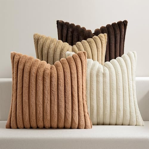 MIULEE Plüsch Kissenbezug 45x45 Flauschig Kissenbezüge Fell Sofakissen Dekokissen 4er Set Flauschige Kissenhülle Kunstpelz Weich Glatter Reißverschluss Waschbar Deko für Couch Serie Caffè von MIULEE
