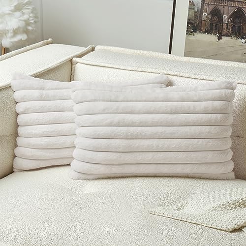 MIULEE Plüsch Samt Kissenbezug Kissenbezüge Kunstpelz Weich Moderne Sofakissen Dekokissen Glatter Reißverschluss Waschbar Deko Kissenhülle für Wohnzimmer Schlafzimmer Sofa 2er Set 30x50 cm Reines Weiß von MIULEE