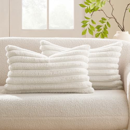 MIULEE Plüsch Samt Kissenbezug Kissenbezüge Kunstpelz Weich Moderne Sofakissen Dekokissen Glatter Reißverschluss Waschbar Deko Kissenhülle für Wohnzimmer Sofa 2er Set 30x50 cm Reines Weiß von MIULEE