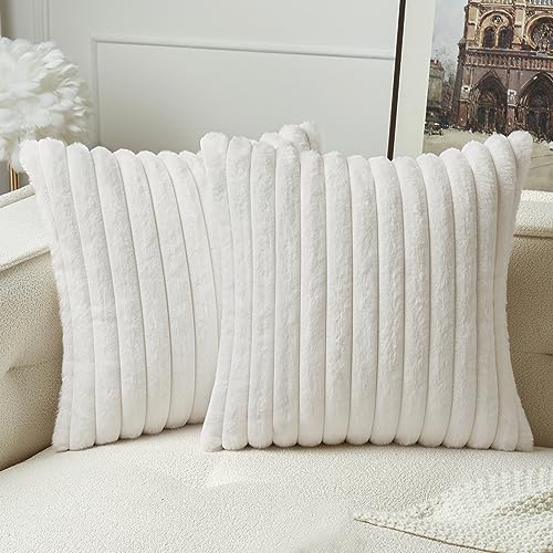 MIULEE Plüsch Samt Kissenbezug Kissenbezüge Kunstpelz Weich Moderne Sofakissen Dekokissen Glatter Reißverschluss Waschbar Deko Kissenhülle für Wohnzimmer Schlafzimmer Sofa 2er Set 40x40 cm Reines Weiß von MIULEE