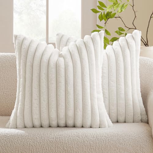MIULEE Plüsch Kissenbezug Kissenbezüge Kunstpelz Weich Moderne Sofakissen Dekokissen Glatter Reißverschluss Waschbar Deko Kissenhülle für Wohnzimmer Sofa 2er Set 40x40 cm Reines Weiß von MIULEE