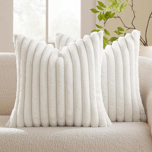 MIULEE Plüsch Samt Kissenbezug Kissenbezüge Kunstpelz Weich Moderne Sofakissen Dekokissen Glatter Reißverschluss Waschbar Deko Kissenhülle für Wohnzimmer Sofa 2er Set 45x45 cm Reines Weiß von MIULEE